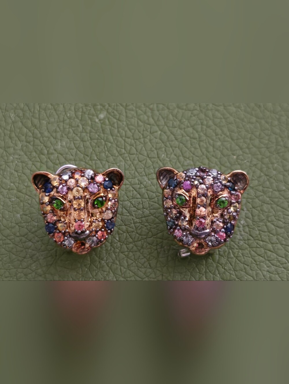 Semi-precious Multi Gemstone Panther/Tiger Earrings - Omega Back Closure